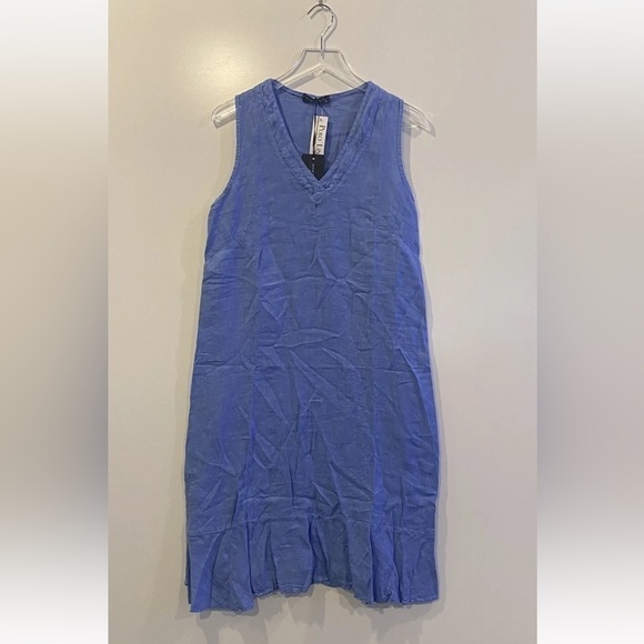 Francesca Bettini Womens Blue Linen Midi Dress Size Small NWT - Picture 1 of 3